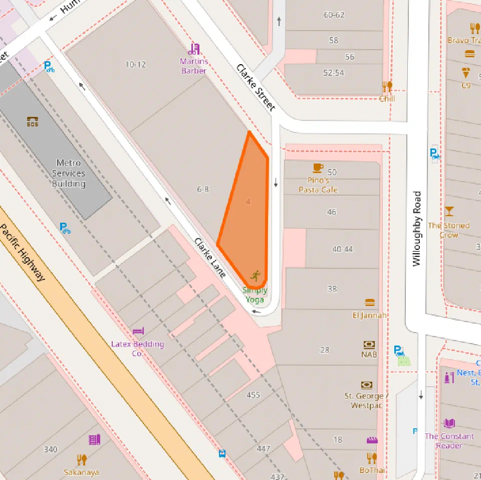Map showing Sound Scouts HQ at 4 Clarke Street, Crows Nest